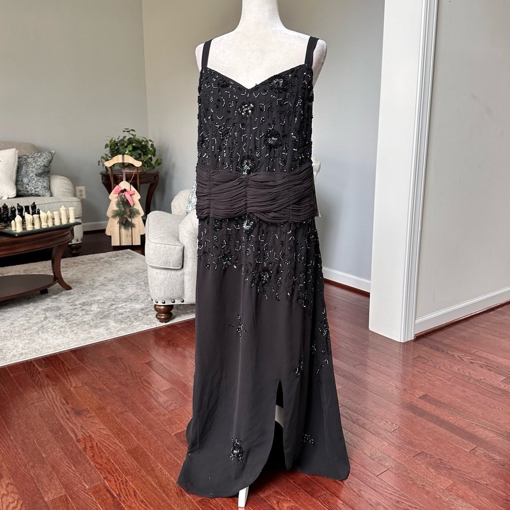 Vintage 2000s Jessica London Black Beaded Embellished Gown Dress Size 20
